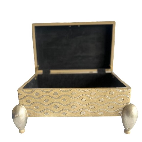 ART DECO Silver & Taupe WAVE Box With Patterned Design & Ball Feet Home Decor - Picture 6 of 9